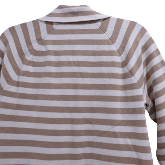 NWT Ann Taylor Cardigan Sweater Sz S Tan Cream Striped Knit Open Front Collared - Picture 10 of 12
